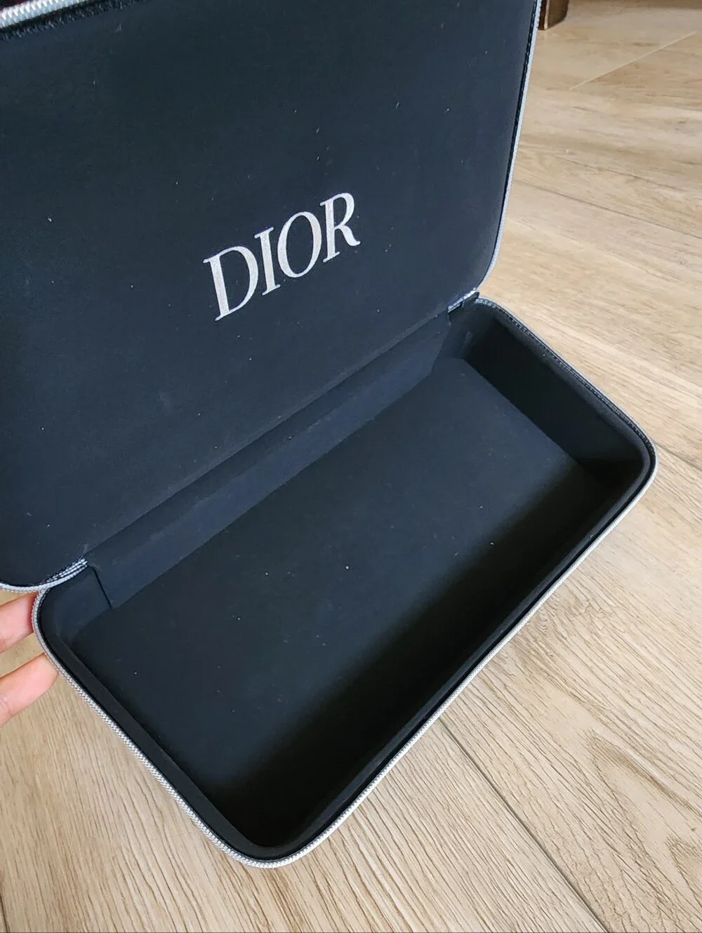 Dior Black Leather Rectangle Makeup Vanity Hard Case CD Logo With Sample Gift